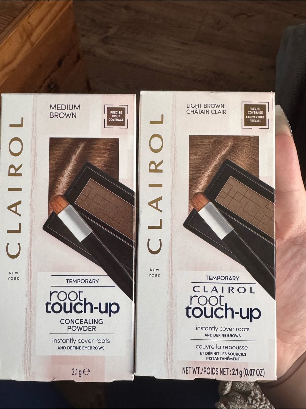 Clairol Root Touch Up light brown & medium brown